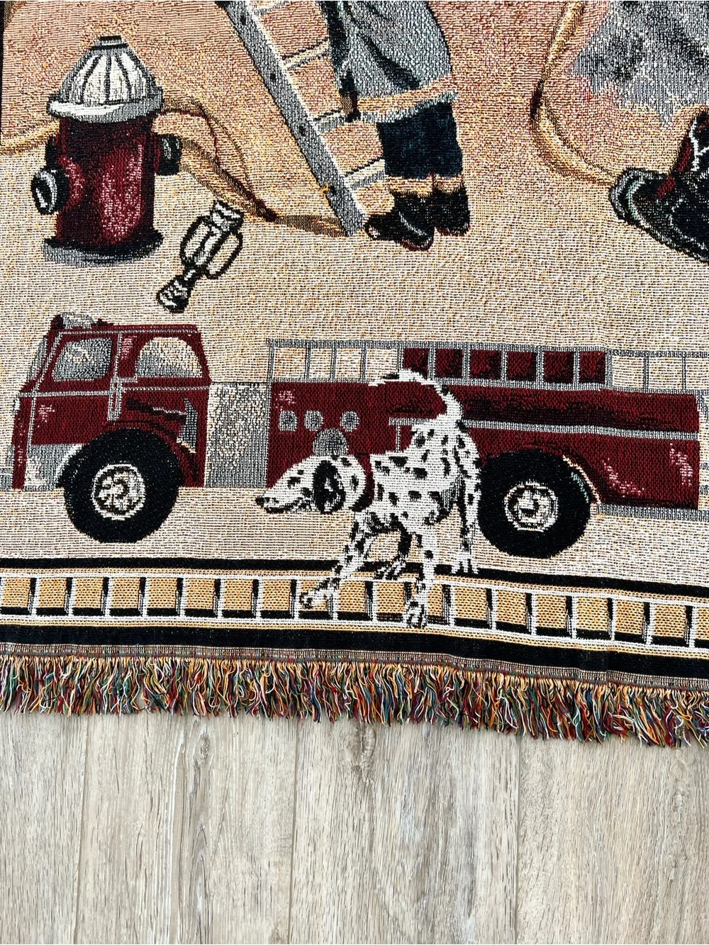 Firefighter Firehouse Themed Woven Tapestry Throw Blanket